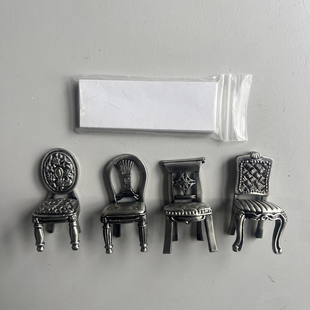 Mini Pewter Place Card Holders Victorian Chairs 2"H 1"W (set of 4) Doll House